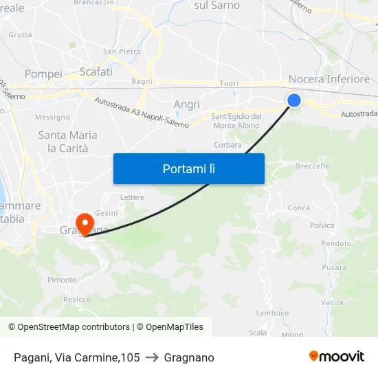Pagani, Via Carmine,105 to Gragnano map