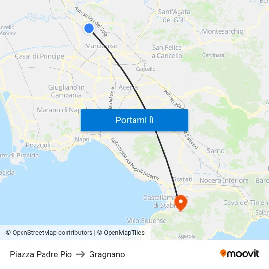 Piazza Padre Pio to Gragnano map