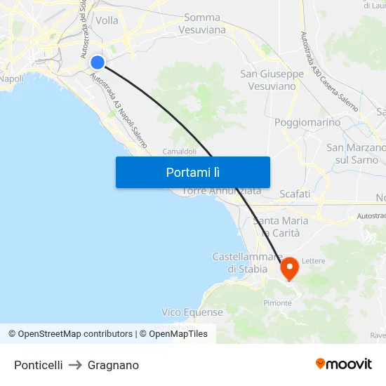 Ponticelli to Gragnano map