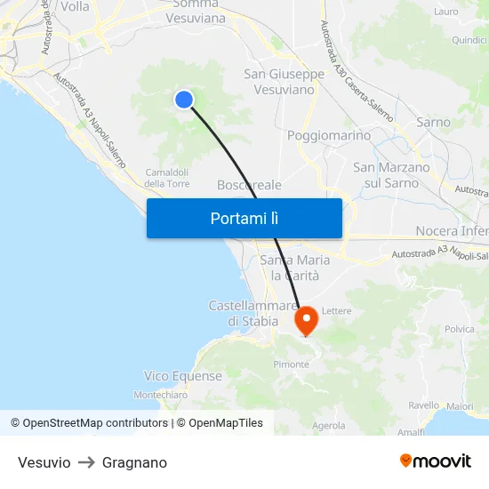 Vesuvio to Gragnano map