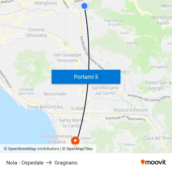 Nola - Ospedale to Gragnano map