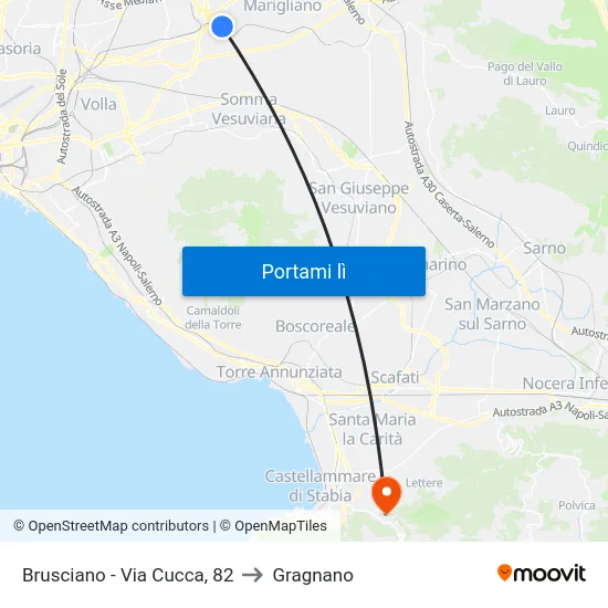 Brusciano - Via Cucca, 82 to Gragnano map