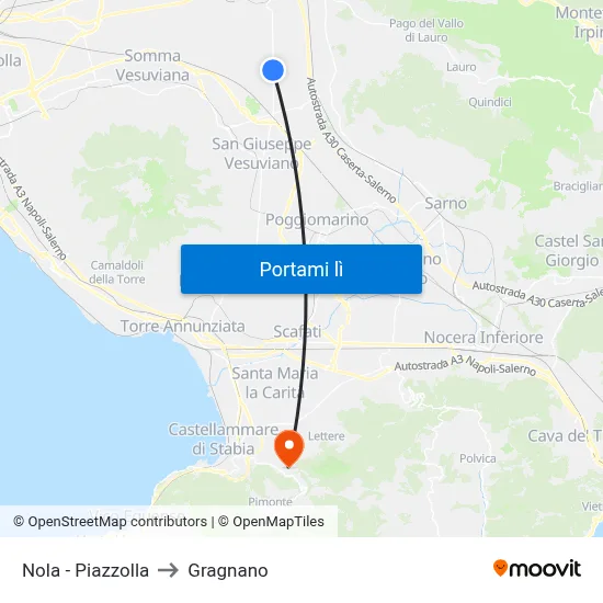 Nola - Piazzolla to Gragnano map