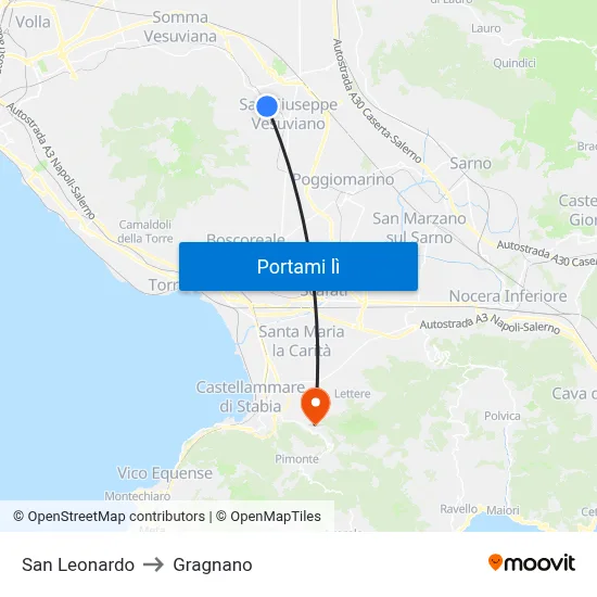 San Leonardo to Gragnano map