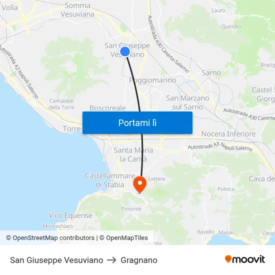 San Giuseppe Vesuviano to Gragnano map