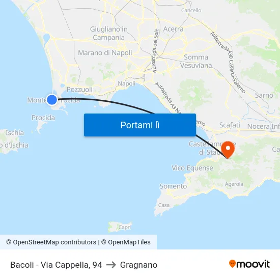 Bacoli - Via Cappella, 94 to Gragnano map
