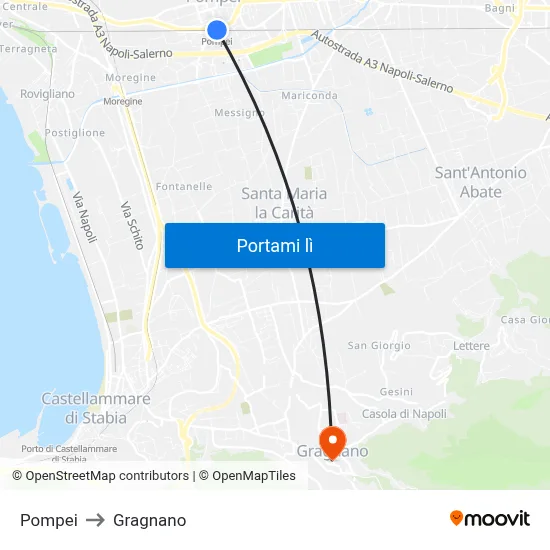 Pompei to Gragnano map