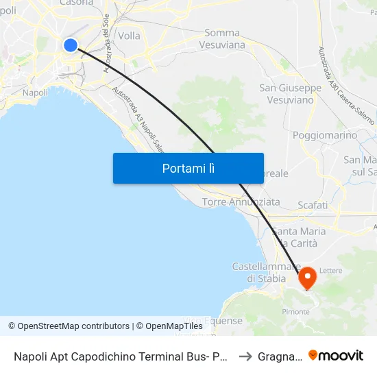 Napoli Apt Capodichino Terminal Bus- Partenze to Gragnano map