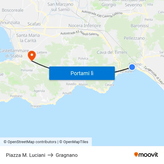 Piazza M. Luciani to Gragnano map