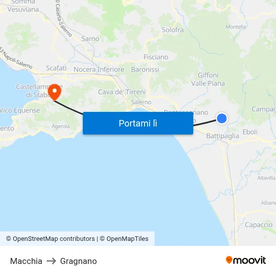 Macchia to Gragnano map