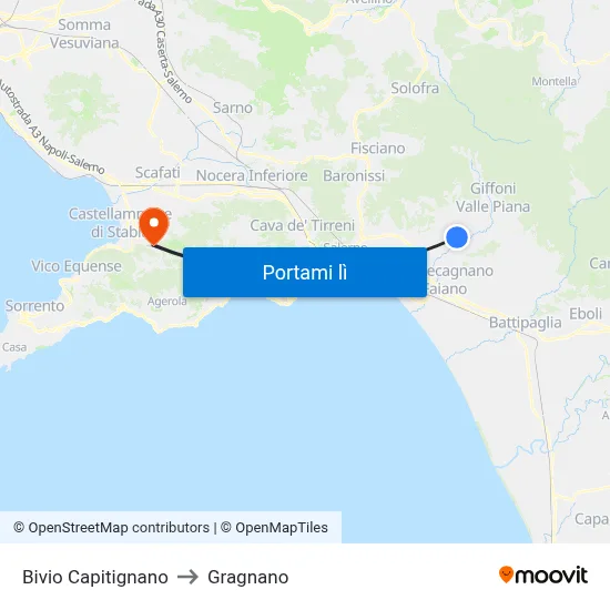 Bivio Capitignano to Gragnano map