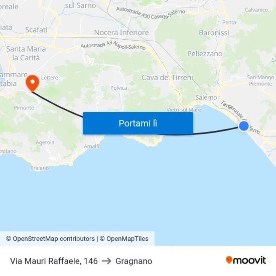 Via Mauri Raffaele, 146 to Gragnano map