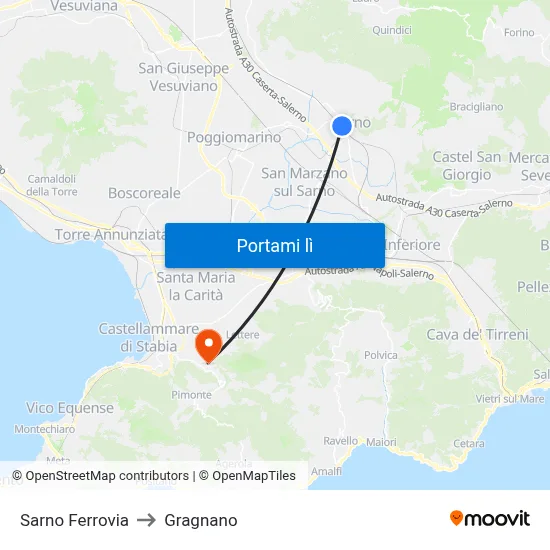 Sarno Ferrovia to Gragnano map