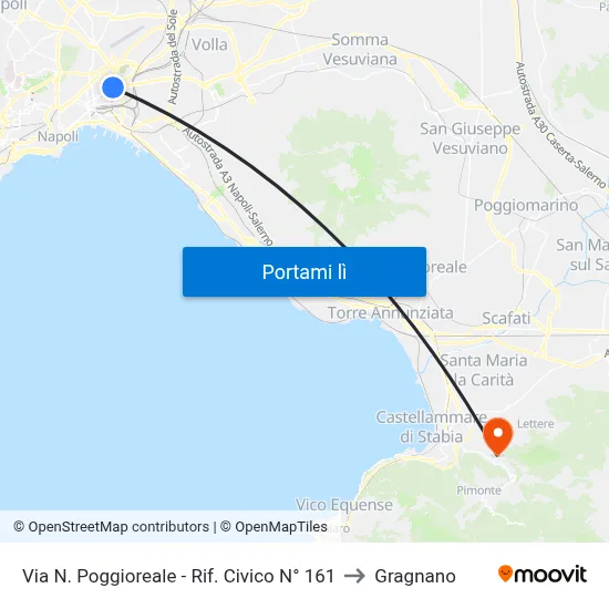 Via N. Poggioreale - Rif. Civico N° 161 to Gragnano map
