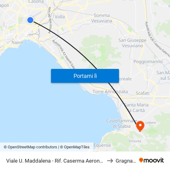 Viale U. Maddalena - Rif. Caserma Aeronautica to Gragnano map