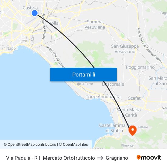Via Padula - Rif. Mercato Ortofrutticolo to Gragnano map