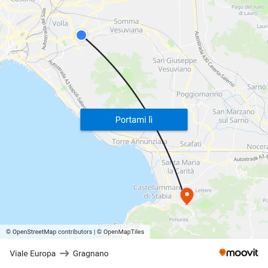 Viale Europa to Gragnano map