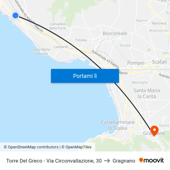Torre Del Greco - Via Circonvallazione, 30 to Gragnano map