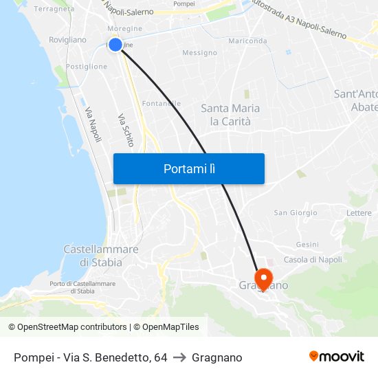 Pompei - Via S. Benedetto, 64 to Gragnano map