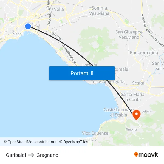 Garibaldi to Gragnano map