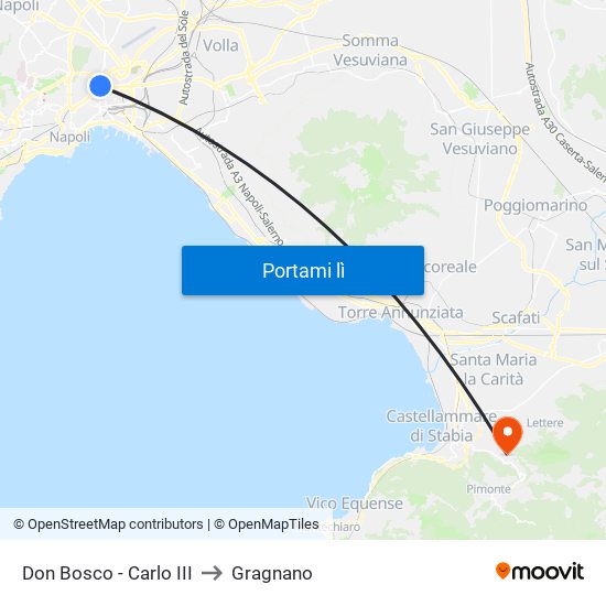 Don Bosco - Carlo III to Gragnano map