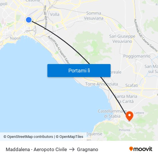 Maddalena - Aeropoto Civile to Gragnano map