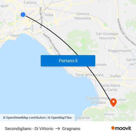 Secondigliano - Di Vittorio to Gragnano map