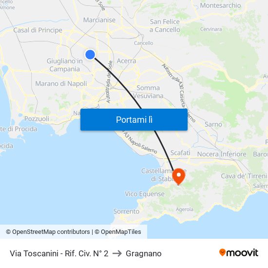 Via Toscanini - Rif. Civ. N° 2 to Gragnano map