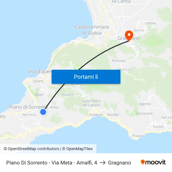 Piano Di Sorrento - Via Meta - Amalfi, 4 to Gragnano map