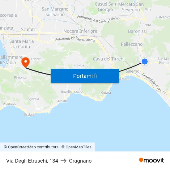 Via Degli Etruschi, 134 to Gragnano map