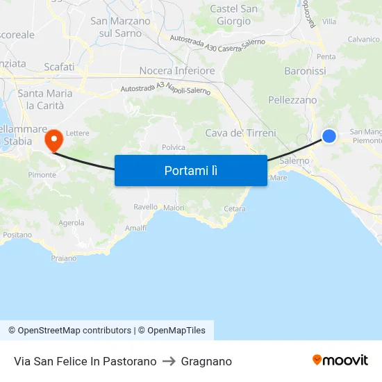 Via San Felice In Pastorano to Gragnano map