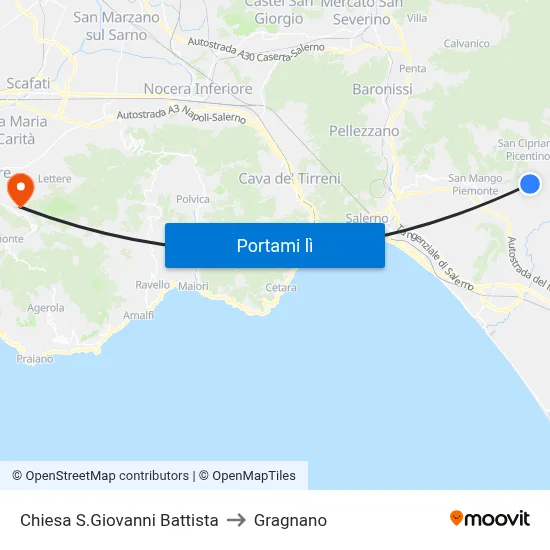 Chiesa S.Giovanni Battista to Gragnano map
