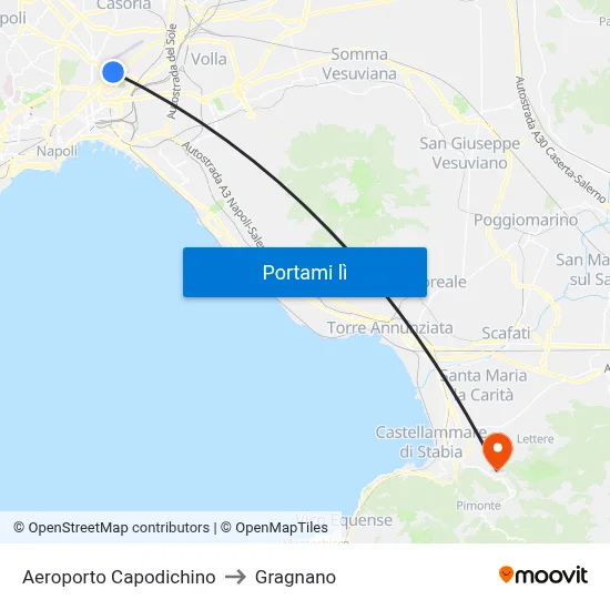 Aeroporto Capodichino to Gragnano map