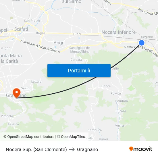Nocera Sup. (San Clemente) to Gragnano map