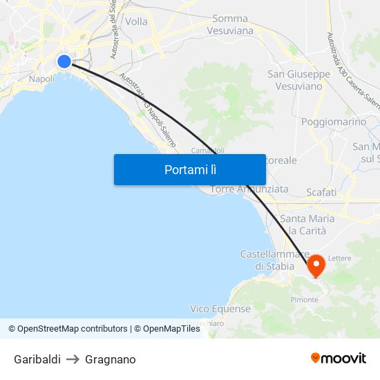 Garibaldi to Gragnano map