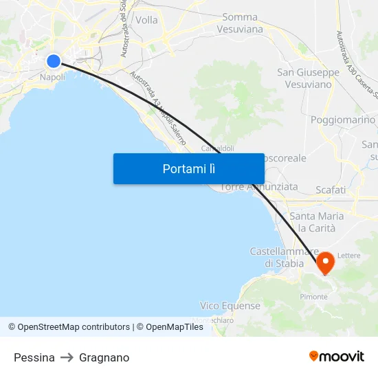 Pessina to Gragnano map