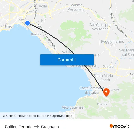Galileo Ferraris to Gragnano map