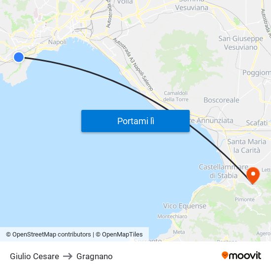 Giulio Cesare to Gragnano map