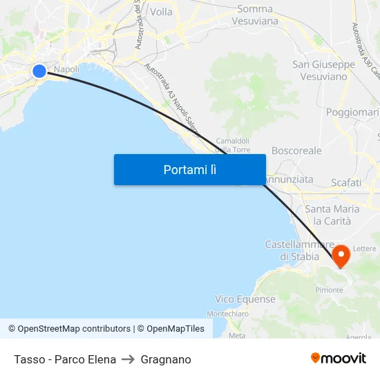 Tasso - Parco Elena to Gragnano map