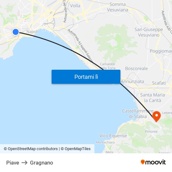 Piave to Gragnano map