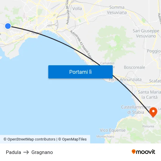 Padula to Gragnano map