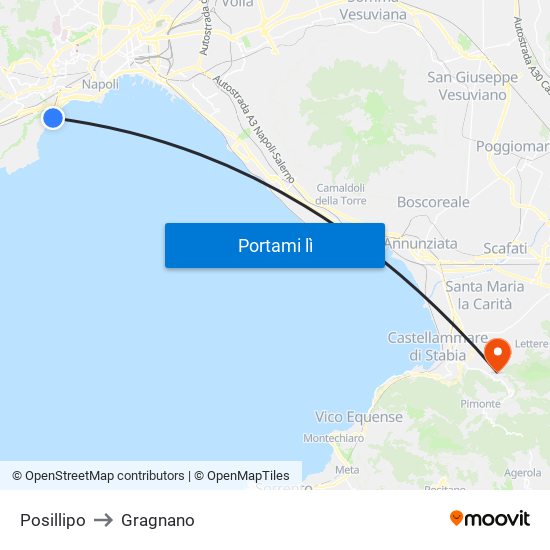 Posillipo to Gragnano map