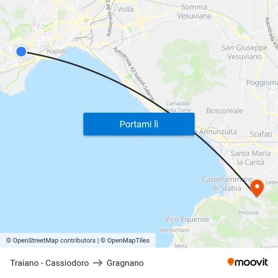 Traiano - Cassiodoro to Gragnano map