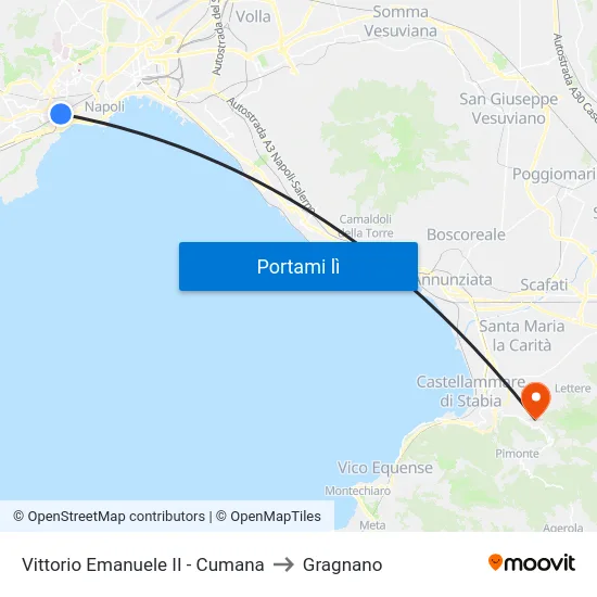 Vittorio Emanuele II - Cumana to Gragnano map
