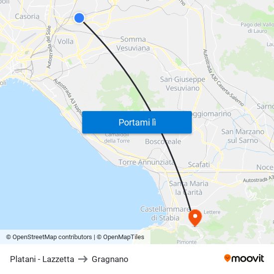 Platani - Lazzetta to Gragnano map