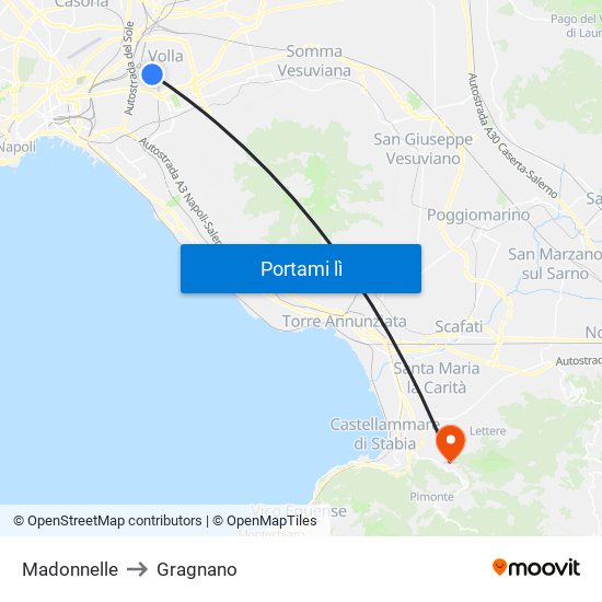 Madonnelle to Gragnano map