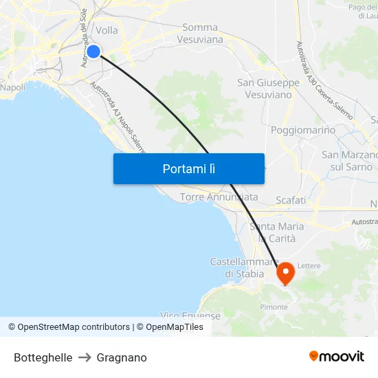 Botteghelle to Gragnano map
