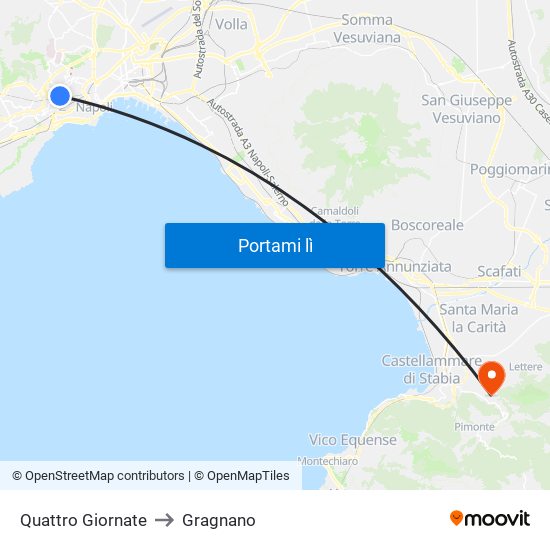 Quattro Giornate to Gragnano map