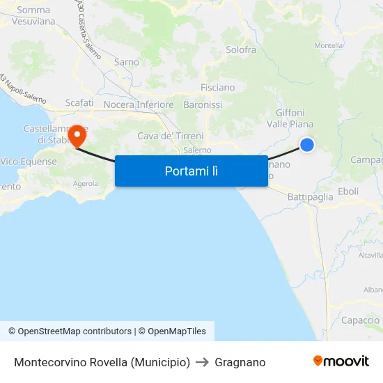 Montecorvino Rovella (Municipio) to Gragnano map