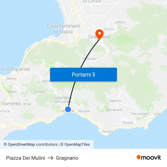 Piazza Dei Mulini to Gragnano map